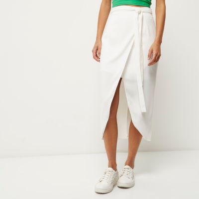 White wrap midi skirt